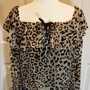 House of Harlow x Revolve Leopard Print Scoop Neck Ruffle Top Bodysuit Size M
